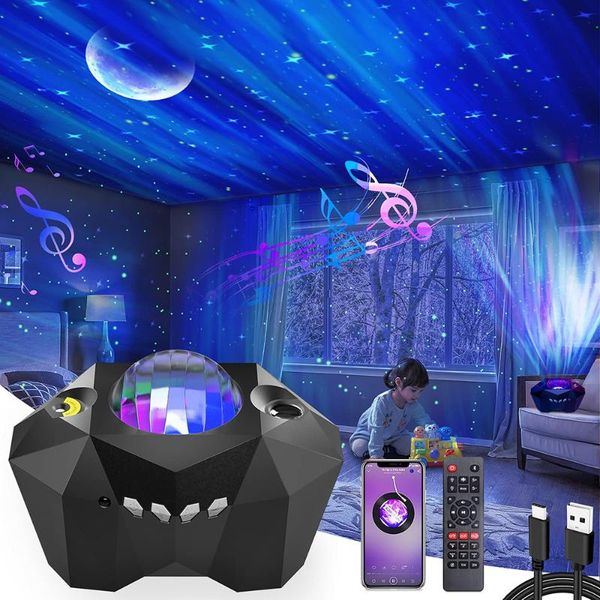 

night lights aurora projector starry sky lamp bluetooth speaker with galaxy projection for room decoration laser water waves light