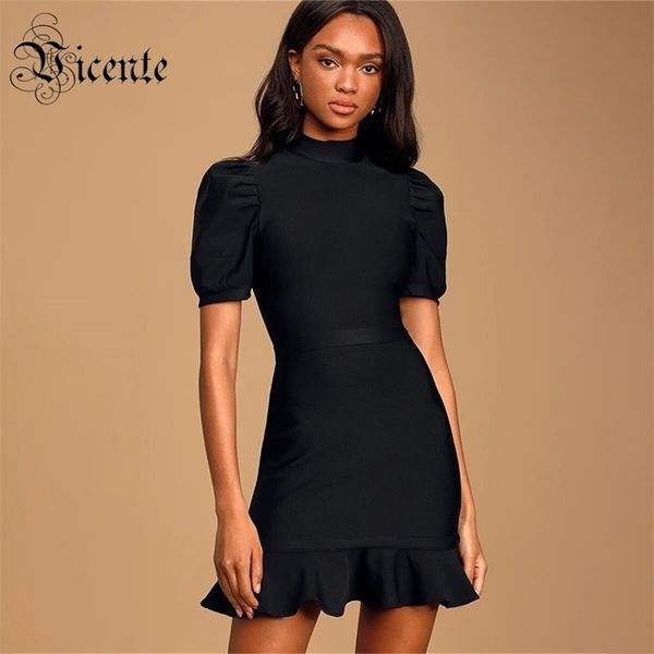 

trendy ruched design short puff sleeves celebrity party club bandage mini dress 210520, Black;gray