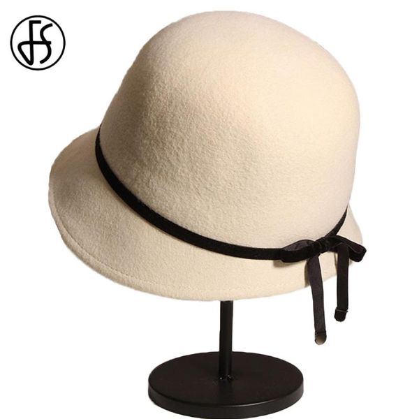 

stingy brim hats fs hepburn japanese wool felt dome basin fedora women winter cloche hat fedoras bowler cap rope bowknot, Blue;gray
