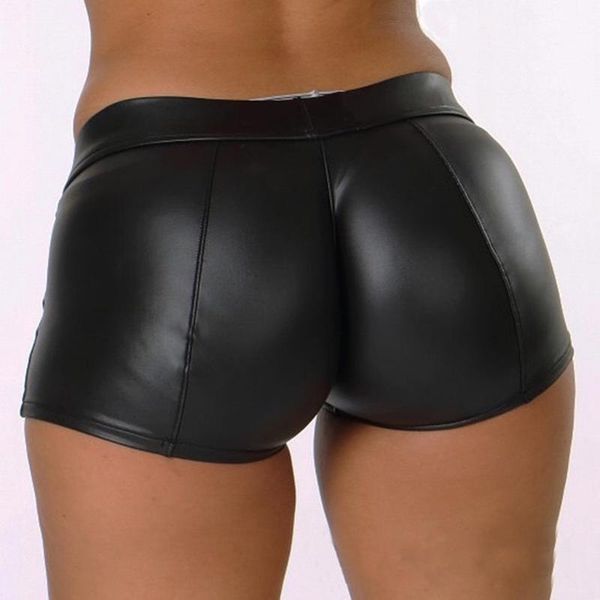 

women's shorts high waist elasticity pu leather women fashion cool punk short pants breathable loose elastic, White;black