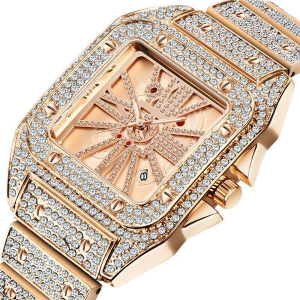 

wristwatches hip hop cool men's watches luxury diamond quartz wrist watch calendar square iced out reloj hombre drop, Slivery;brown