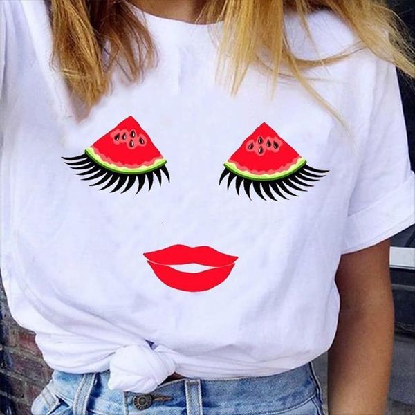 

graphic watermelon fruit summer spring women t shirts 90s fashion short sleeve clothes tees print female, White
