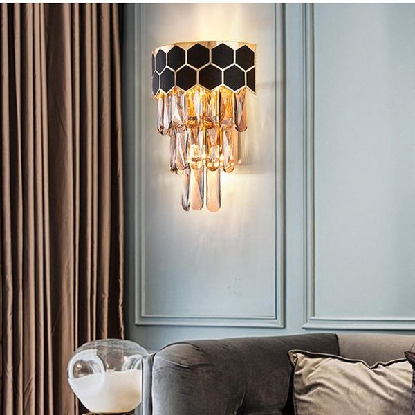 

nordic light luxury led wall lamp creative stainless steel crystal tv background hall living room bedside bedroom decor lighting lamps