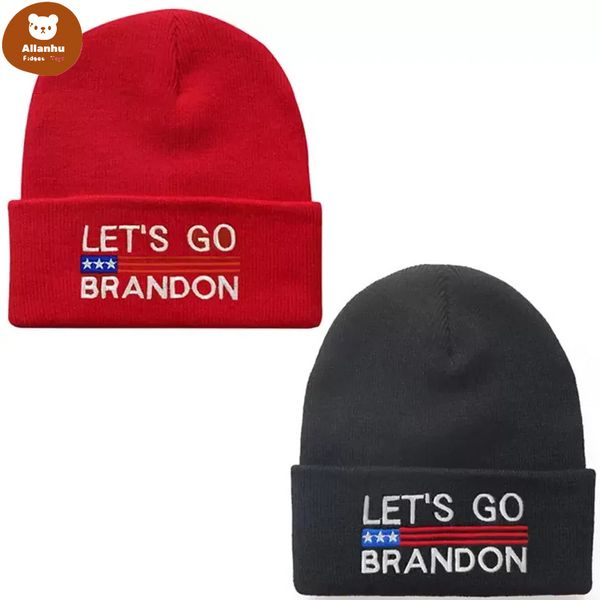 Lets Go Brandon Beanie Winter Hats 2024 Trump Cappello da ricamo in lana lavorato a maglia President Election Warm Caps Universal wjy591