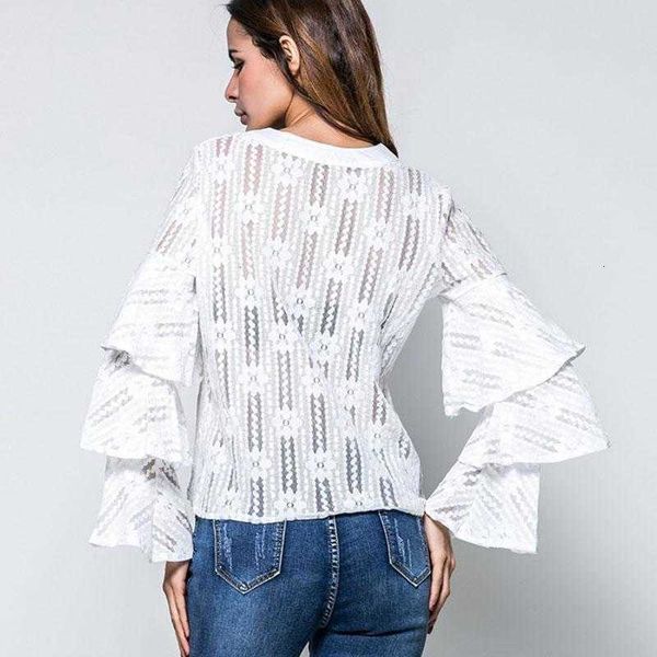 

women's blouses & shirts embroidery autumn women blousees and kawaii ladies vintage casual lace flare sleeve white shirt loose hollow o