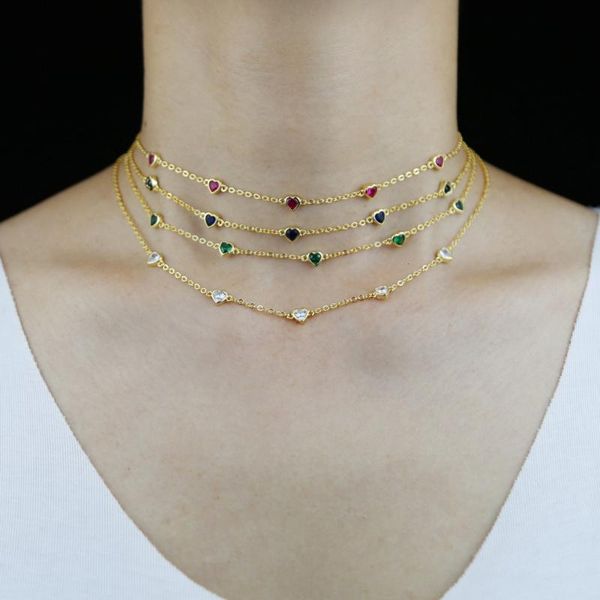 

chokers 2021 arrived fashion women jewelry classic colorful cz zirconia heart thin cuban link chain necklace, Golden;silver