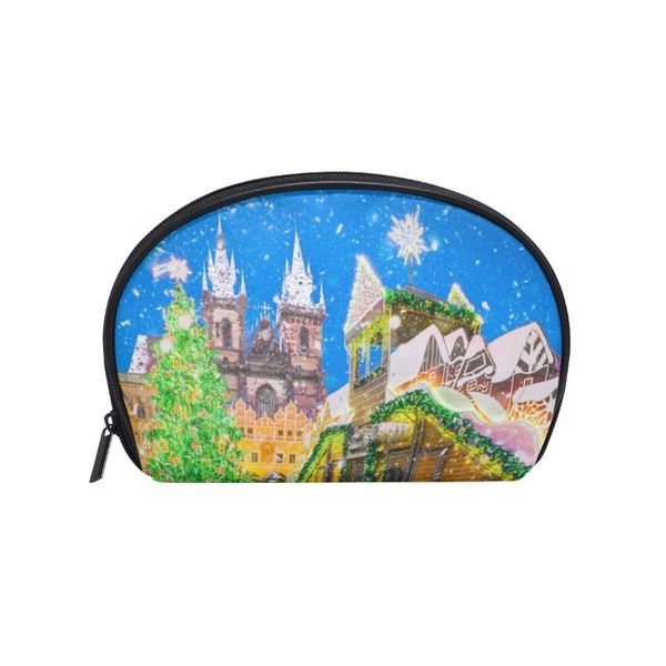 

fengju multifuncition shell cosmetic bag purse half moon hanging travel toiletry pouch for girls woman christmas tree in prague bags & cases
