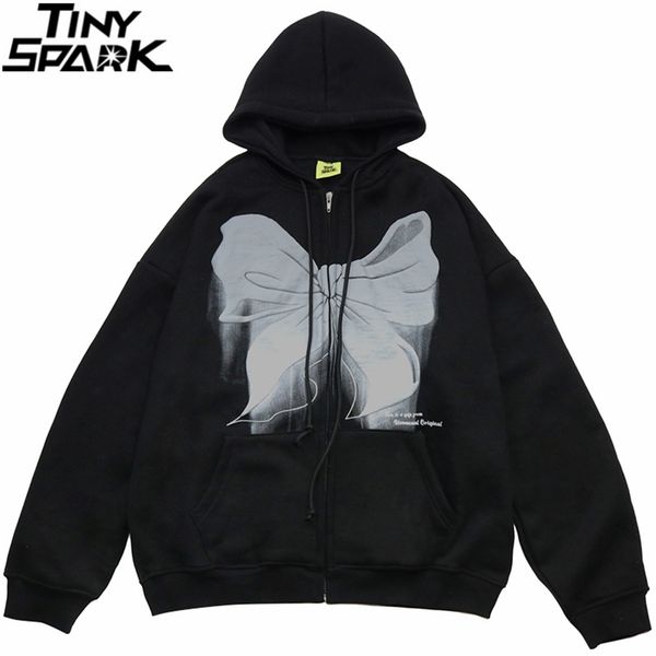 

hip hop streetwear hooded jacket men bowknot print coat autumn harajuku cotton casual outwear black 211217, Black;brown