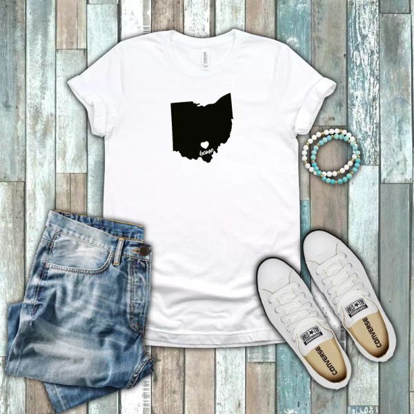 

ohio buckeye state home state pride heart silhouette 100% cotton white t-shirt, White;black