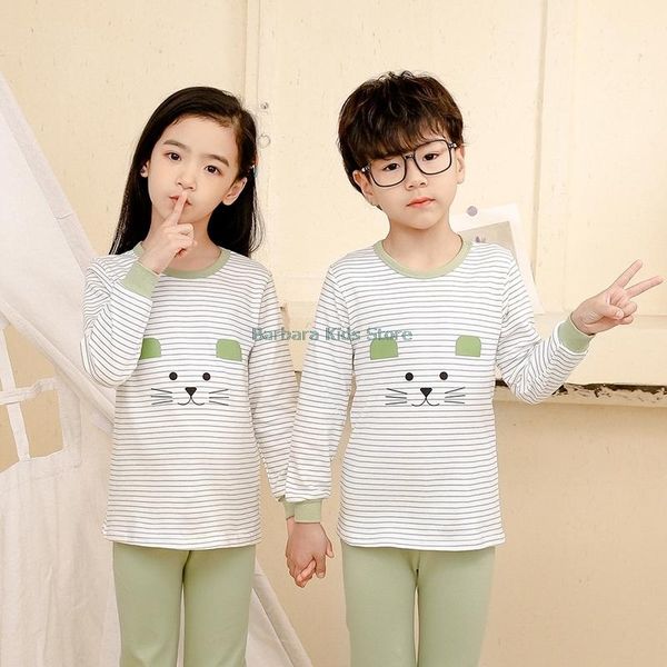 

pajamas children boy animal cotton clothes pants set cartoon sleepwear kids stripe for girls toddler baby outfits pyjama, Blue;red