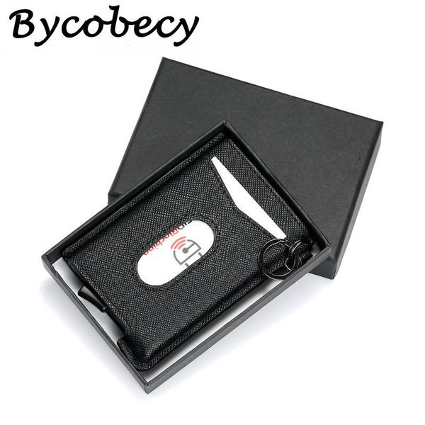 

card holders bycobecy 2021 rfid business holder anit-theft wallet for men women automatic -up set with box, Brown;gray