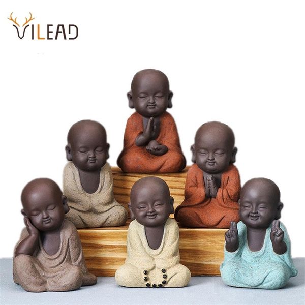 Vilead Seramik Buda Heykelleri Modern Mini Keşiş Heykel Çay Seti Heyguet Minyatür Figürinler Ev Dekorasyon Aksesuarları Için 210827