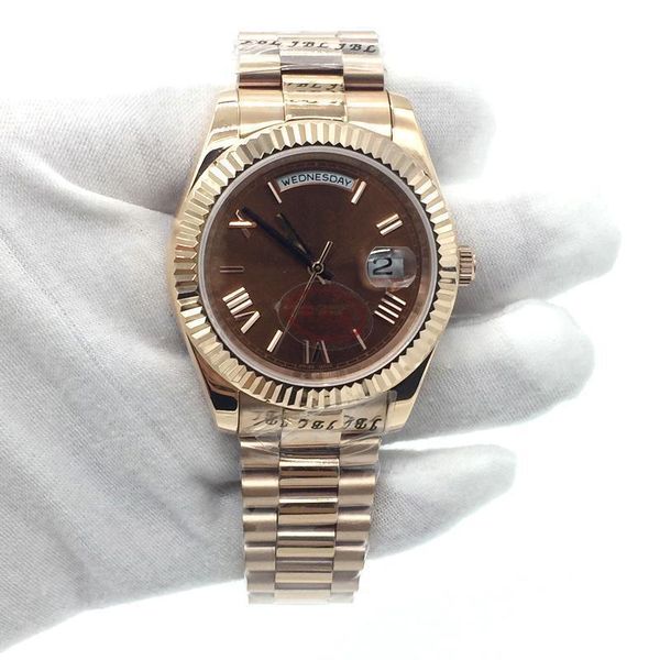 

luxury mens watch day-date sapphire crystal 18k rose gold roma number stainless steel men watches automatic mechanical male wrist watch., Slivery;brown