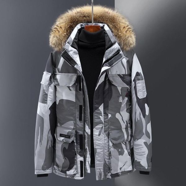 

men's down & parkas winter 90% jackets men thick warm windbreaker parka casual fur collar hooded coat white duck jacket camouflae overc, Black