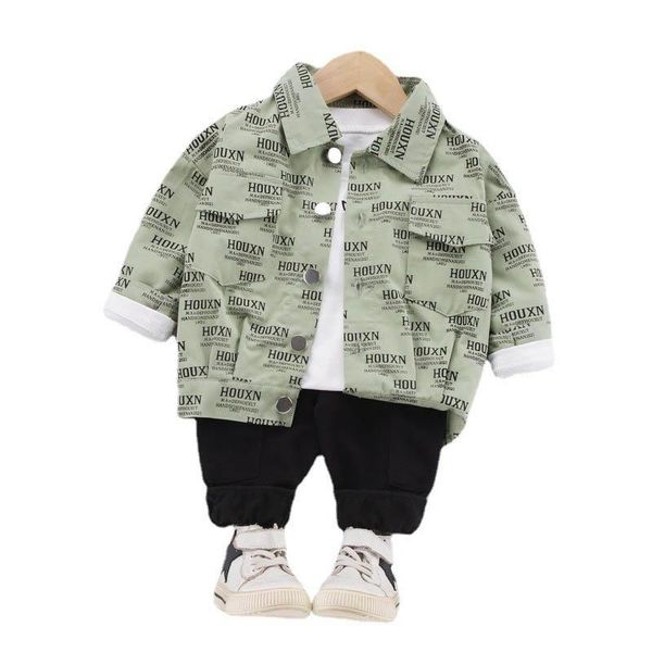 

clothing sets spring 2021 casual boys suits 3pcs/set letter coats jacket+t shirt+trousers toddler outfits infant baby clothes sm003, White