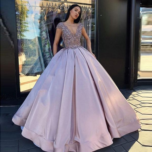 

v neck prom dresses long lace applique satin ball gown zipper custom made women formal party gowns graduation, Blue;red