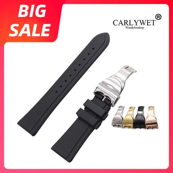 

watch bands carlywet 22mm waterproof silicone rubber replacement wrist band strap with silver black clasp for, Black;brown
