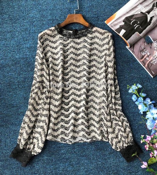 

elfstyle version silk 100% black flower print blouse - ladies micro-transparent long sleeve shirt women's blouses & shirts, White