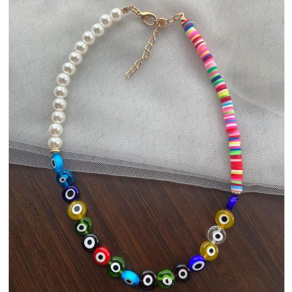 

chokers 2021 colorful soft ceramic pearl bead choker necklace for women bohemian charm short collar party gift, Golden;silver