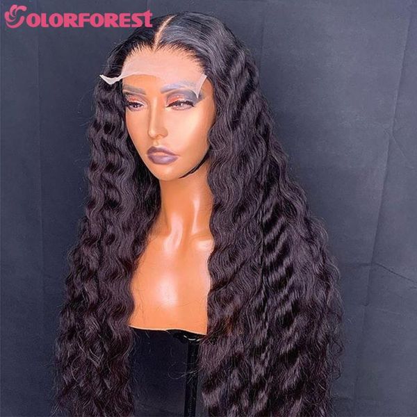

lace wigs 30 32 inch peruvian deep wave human hair swiss 13x6x1 t part front wig women 100% remy closure, Black;brown