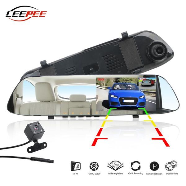

car video 1080p hd dvr rear view mirror recorder camera dash cam dashcam 5inch ips dual channel lens auto accessories