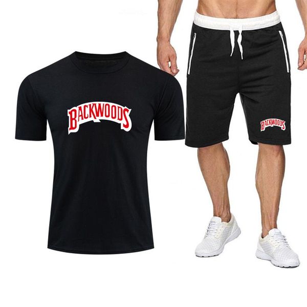 

men's tracksuits cotton t-shirt + suit short running pattern sportswear 2021, Gray