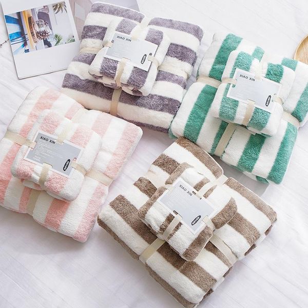 

towel stripe set soft absorbent 2pcs bathroom