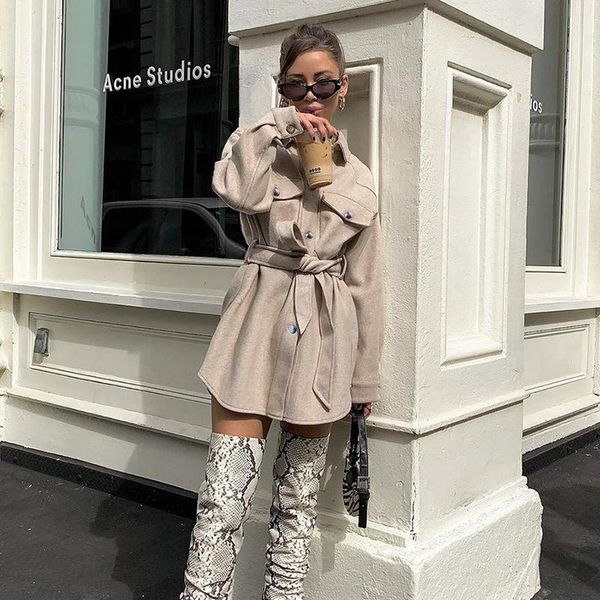 

women's jackets dpsde 2021 women fashion street girl style outwear long sleeve lapel single-breasted sashes pure color, Black;brown