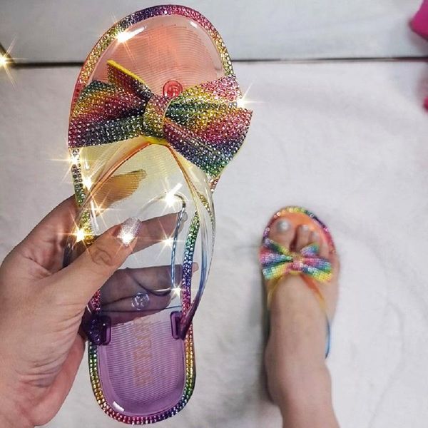 

sandals women 2021 summer slippers for transparent rhinestone slipper female fashion casual bow beach shoes non-slip, Black