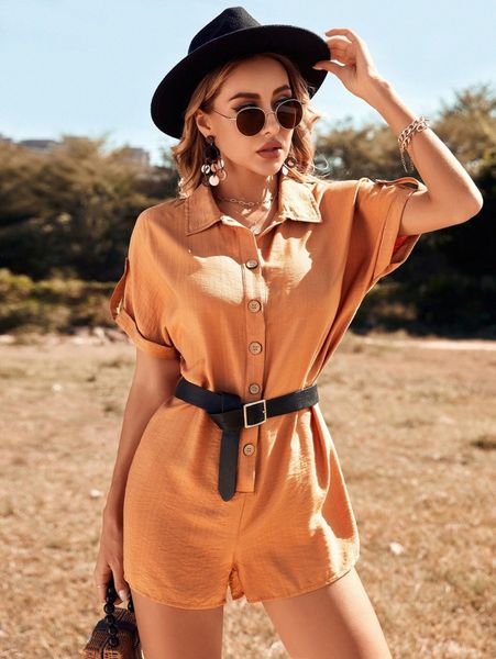 

roll tab sleeve romper without belt w2ly#, White