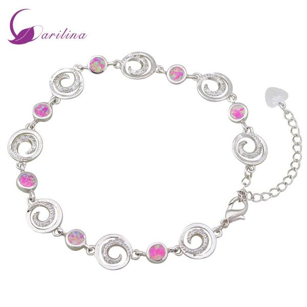 

charm bracelets statement jewelry pink fire opal silver color white cubic zirconia for womens 180mm 7.08 inch b175, Golden;silver