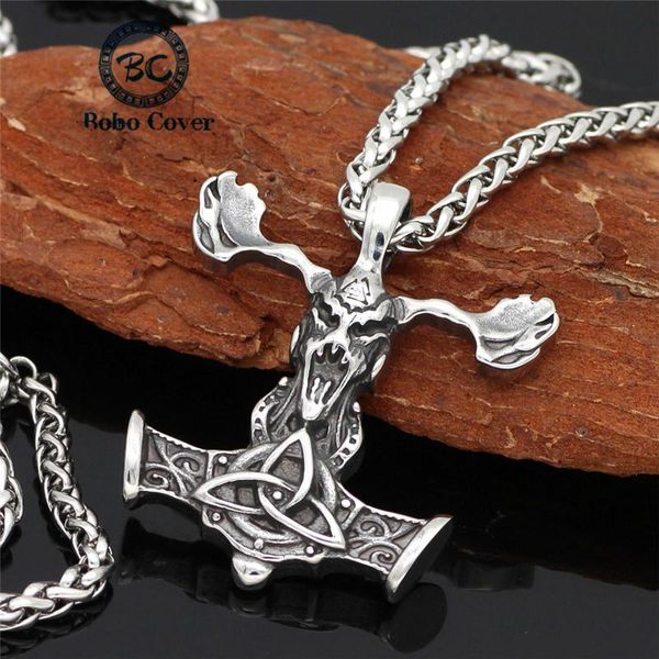 

pendant necklaces vintage stainless steel skull men viking odin triangle knot sign necklace women's charm anchor accessories punk jewel, Silver