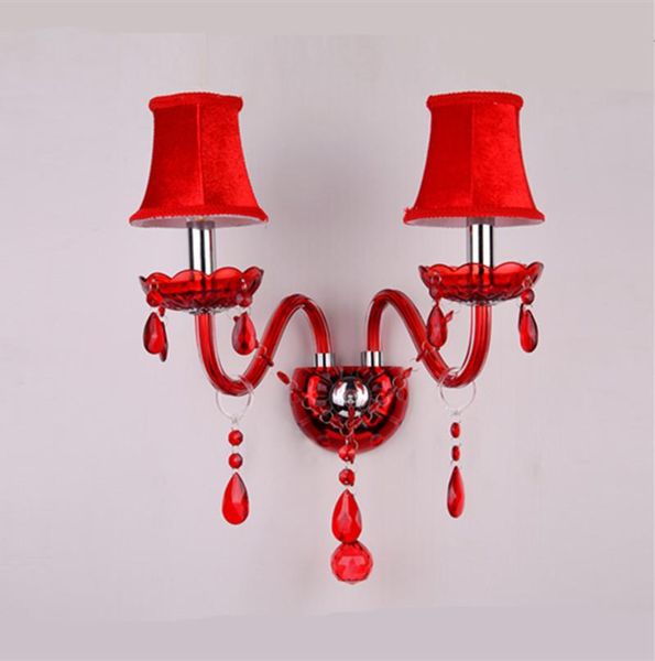

wall lamp modern dressing room red crystal light led sconce abajur for bedroom villa castle home cloth shade candle lamps