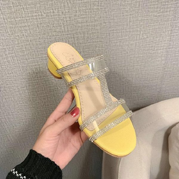 

slippers zawsthia 2021 crystal rhinestone open toe pvc transparent clear sandals women outdoor slides yellow woman mules size 46, Black