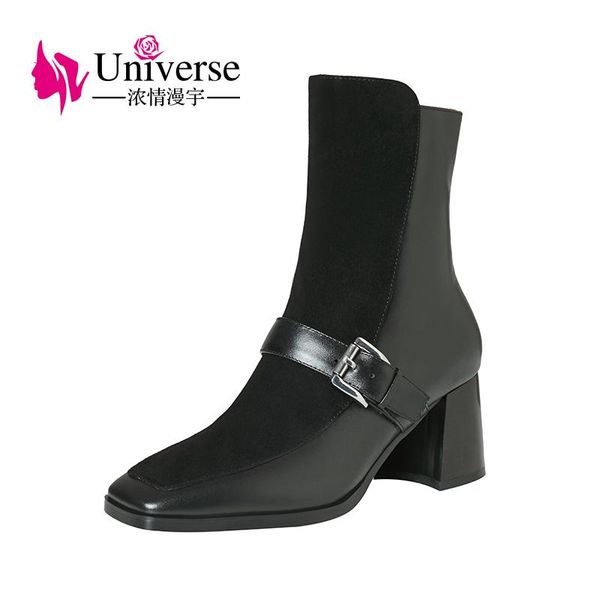 

boots universe k306 chengdu women cow leather and kid suede fall/winter ankle shoes, Black