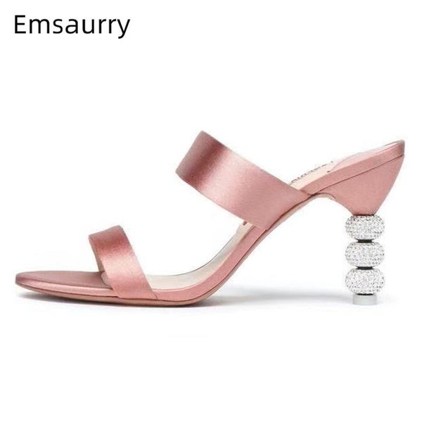 

pink satin one-strap sandalias mujer 2021 arrival beading high heel gladiator sandals women open toe summer shoes woman, Black