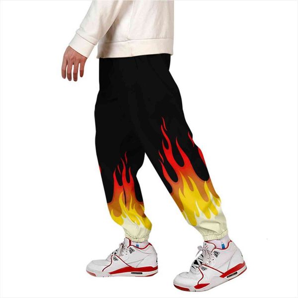 

3d print red and women capris yellow flame sweatpants men fitness joggers spring high street anime trousers fashion sweatpant, Black;white