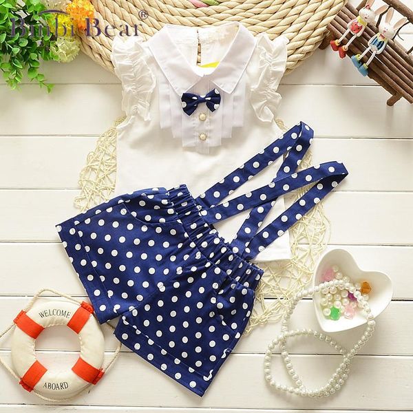 

clothing sets summer girl's polka dot bowknot overalls set baby girl kids clothes short-sleeved t-shirt toddler child two-piece suit, White