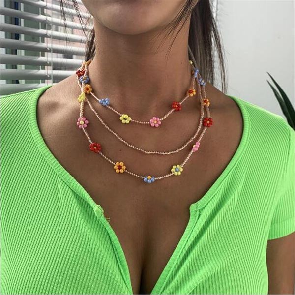 

fashion multilayer bohemia colorful beads flowers necklace for women jewelry gifts accessories chains, Silver