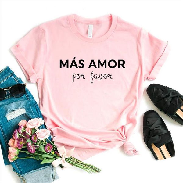 

mas amor por favor women t shirt letter print short sleeve o neck loose ladies causal tee, White