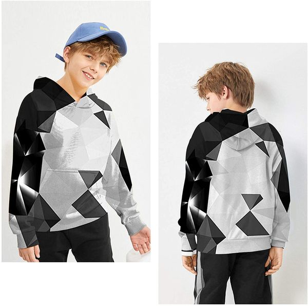 

two-color pattern comfortable novelty hoodie boys and girls 3d printing pullover hooded sweater with pocket 100-160, Black