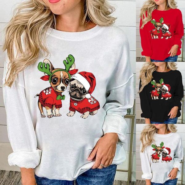 

women's sweaters christmas fashion pullover sweatshirt casual harajuku long sleeve santa claus printed ladies sweatshirts streetwear, White;black