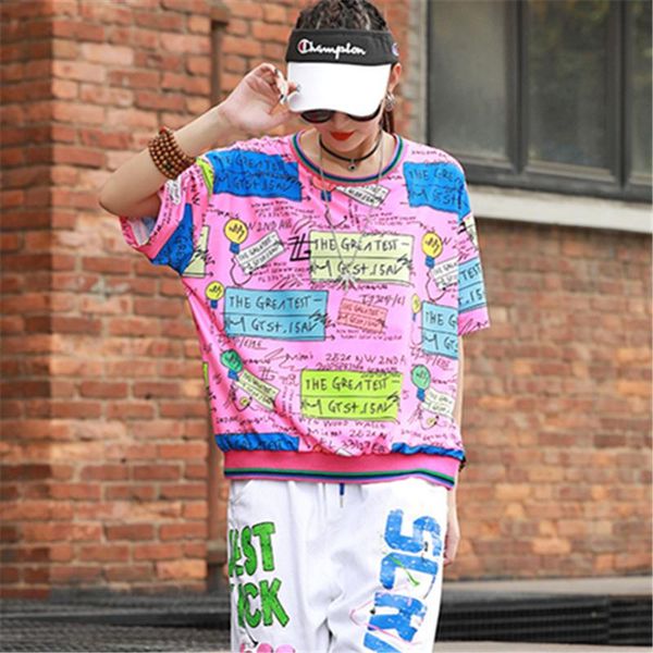 

women's t-shirt 2021 summer fashion print letter round neck short sleeve loose large size temperament trend h002, White