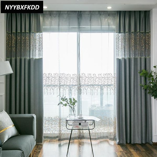 

curtain & drapes modern simple embroidered stitching semi-shading cloth living room dining bedroom decorative curtains tulle