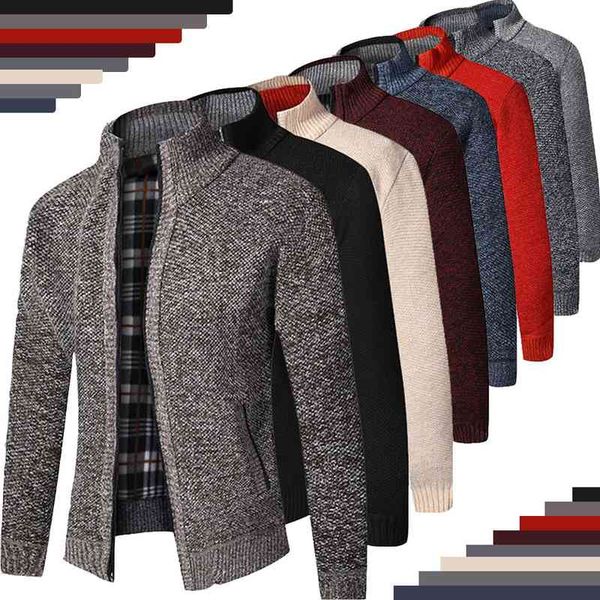 

winter warm men's knitted sweater plus ve coat cardigan zipper et, Black;white