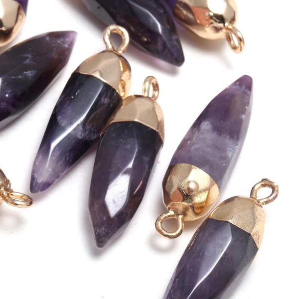 

charms 2021 selling natural stone pointed faceted pendant amethyst jewelry for making diy necklace accessories size 13x26mm, Bronze;silver