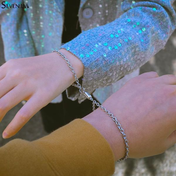 

charm bracelets 2pcs / set steel o-shaped magnet bracelet for couples 4mm stainless attractive men and women valentine'day gifts, Golden;silver