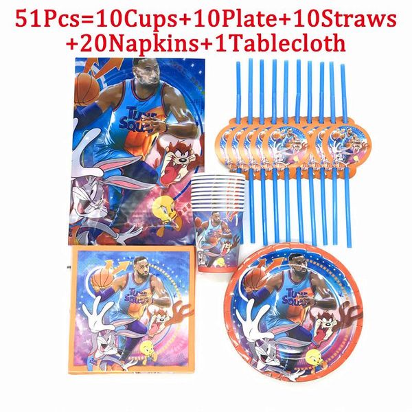 

disposable dinnerware space jam theme party supplies paper cups plates straws tablech tableware born shower basketball star decoration set
