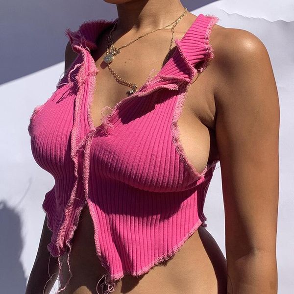 

women's tanks & camis summer fashion 2021 v neck red pink bodycon women high street crop, White