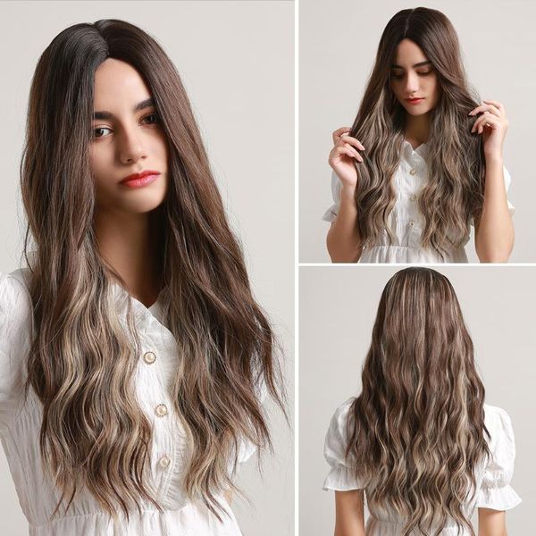 

26inch long wave ombre brown blonde in hairheat-resistant real swiss lace front wigs human hair wigs baby hair for black women